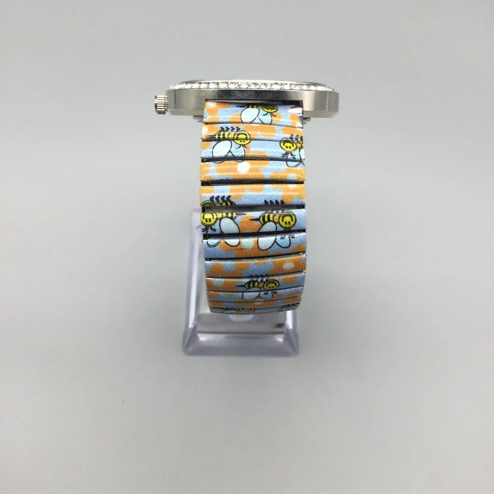 Strada Womens Watch 40mm Blue Bee Floral Dial Rhinestone Stretch New Battery